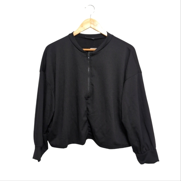 Fashion Nova Cropped Half Zip Sweatshirt Long Sleeve Top Black size 1X - Picture 1 of 5